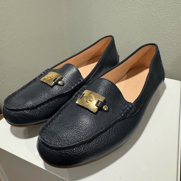 Kate Spade Carmen Driving Loafers Navy Blue Gold Pebbled Leather Women’s 10 - Picture 1 of 10